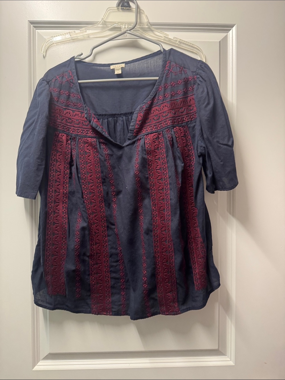 Woolrich Navy Blouse with Burgundy Embroidery